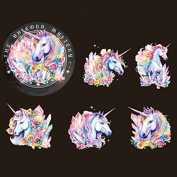 10Pcs 5 Styles PET Waterproof Self Adhesive Unicorn Stickers, for Scrapbooking, Travel Diary Craft, Colorful, 60x60mm, 2pcs/style