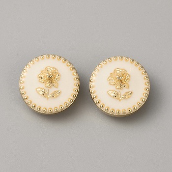 Alloy Enamel Buttons, 1-Hole, Flat Round with Rose Pattern, White, 20x9mm, Hole: 2mm