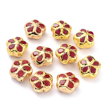Natural Quartz Beads, with Golden Brass Findings, Dyed, Flower, Red, 18.5~19x18.5~19x11.5~12mm, Hole: 0.8mm