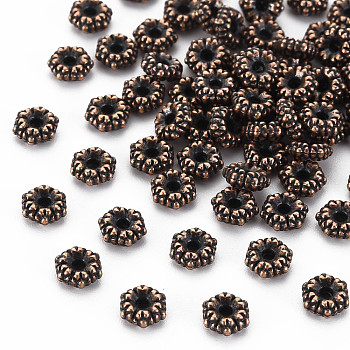 Tibetan Style Alloy Spacer Beads, Cadmium Free & Nickel Free & Lead Free, Flower, Red Copper, 5.5x2mm, Hole: 1mm, about 4300pcs/1000g