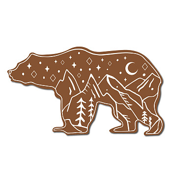 Creative Natural Wooden Wall Hanging Decoration, Wall Art Ornament, with Hook Hanger, Bear, Mountain Pattern, 300x170x6mm