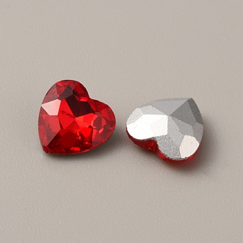 Glass Rhinestone Cabochons, Pointed Back & Back Plated, Heart, Light Siam, 8x8x3.5mm