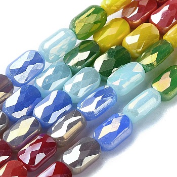 Electroplate Glass Beads Strands, Faceted, Column, Mixed Color, 7x4.5x3.5mm, Hole: 1mm, about 28pcs/strand, 7.83 inch(19.9cm)