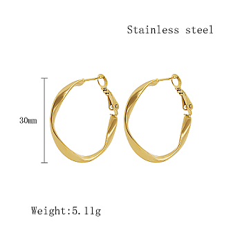 Stainless Steel Hoop Earrings for Women, Real 18K Gold Plated, Twist, 30mm