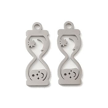 304 Stainless Steel Pendants, Laser Cut, Hourglass Charm, Stainless Steel Color, 19x7x1mm, Hole: 1.6mm