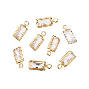 Brass with Cubic Zirconia Charms, Rectangular, Raw(Unplated), 9x3.5x1.5mm, Hole: 1.2mm