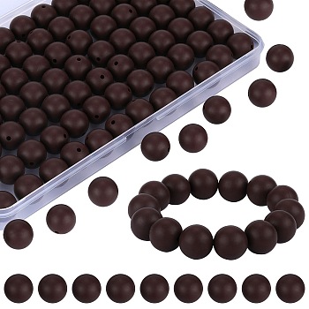 80Pcs Round Silicone Focal Beads, Chewing Beads For Teethers, DIY Nursing Necklaces Making, Coffee, 15mm, Hole: 2mm