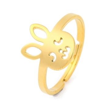 201 Stainless Steel Adjustable Ring for Women, Animal/Flower/Butterfly/Heart/Paw print, Rabbit, 13mm, Inner Diameter: 18mm