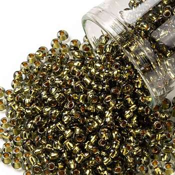 TOHO Round Seed Beads, Japanese Seed Beads, (758) Gold Lined Black Diamond, 8/0, 3mm, Hole: 1mm, about 220pcs/10g
