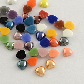Pearlized Plated Opaque Glass Cabochons, Heart, Mixed Color, 11~12x11~12x4.5mm
