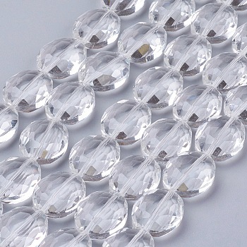 Glass Bead Strands, Crystal Bead Strands, Faceted, Oval, Clear, 20x16x10mm, Hole: 1mm, about 20pcs/strand, 15.7 inch