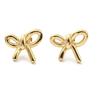 304 Stainless Steel Stud Earrings, Bowknot, Real 14K Gold Plated, 17x20mm
