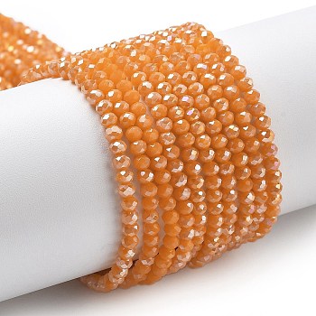 Electroplate Glass Beads Strands, Opaque Solid Color, AB Color Plated, Faceted, Rondelle, Orange, 3x3.5mm, Hole: 0.8mm, about 126pcs/strand, 14.57''(37cm)