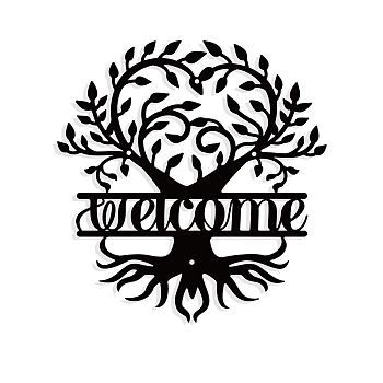 Iron Wall Art Decorations, for Front Porch, Living Room, Kitchen, Matte Style, Word Welcome, Tree of Life, 285x300x1mm