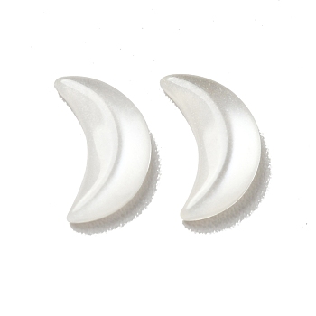 Resin Cabochons, Pearlized, Imitation Cat Eye, Moon, Floral White, 8x4.5x1.5mm