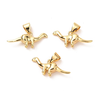 Brass Charms, Long-Lasting Plated, Dinosaur, Real 18K Gold Plated, 9x20.5x4.5mm, Hole: 3mm, Jump Ring: 5x0.8mm