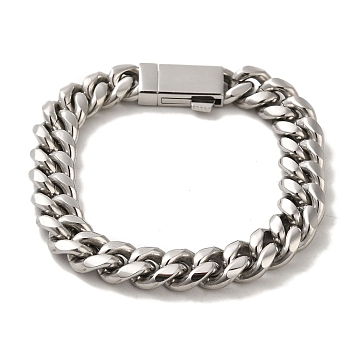 304 Stainless Steel Cuban Link Chain Bracelets for Women Men, Stainless Steel Color, 8-7/8 inch(22.5cm), Link: 12x15x3.5mm