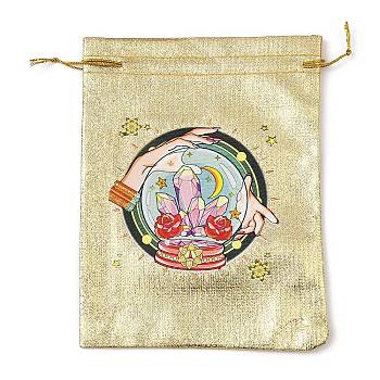 Rectangle Polyester Bags with Nylon Cord, Drawstring Pouches, for Gift Wrapping, Gold, Flower, 177~182x127~135x1mm