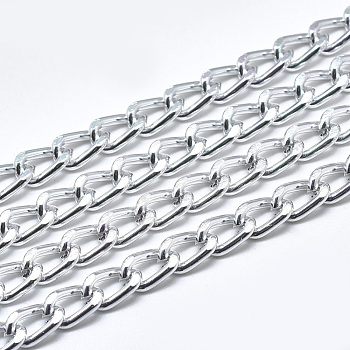 Aluminium Curb Chains, Diamond Cut Chains, with Spool, Unwelded, Faceted, Silver, 8.5x5.5x1.6mm, about 164.04 Feet(50m)/roll