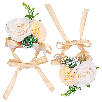CRASPIRE 2PCS Silk Wrist Corsage, with Plastic Imitation Flower, for Wedding, Party Decorations, Goldenrod, 350mm