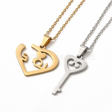 Heart & Skeleton Key Couple Pendant Necklaces & Stud Earrings(SJEW-E045-06GP)-4