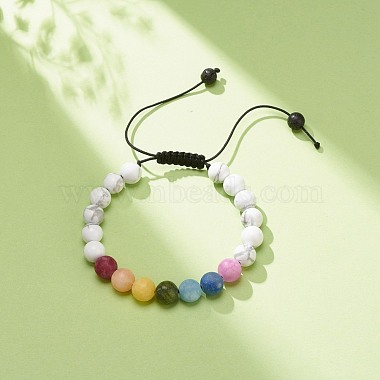 Natural Howlite & Mixed Stone Round Braided Bead Bracelet for Women(BJEW-JB08385-02)-2