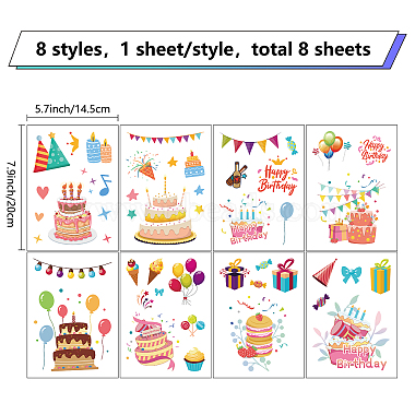 8 Sheets 8 Styles Birthday Cake PVC Waterproof Wall Stickers(DIY-WH0345-082)-2