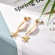 Natural Shell with Starfish Charm Dangle Stud Earrings for Girl Women(EJEW-JE04663)-2