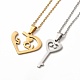 Corazón y llave maestra collares colgantes de pareja y aretes(SJEW-E045-06GP)-4