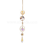 Glass Teardrop/Cone Pendant Decoration, Hanging Suncatchers, with Tree of Life Natural Gemstone Chip amd Metal Moon Link for Home Garden Decoration, 420mm(WG33785-02)