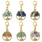 6Pcs Tree of Life Alloy & Natural Lapis Lazuli & Carnelian & Amazonite & Tourmaline & Green Aventurine & Amethyst Chips Pendant Necklaces, with Lobster Claw Clasps, 33mm(HJEW-YW00104)
