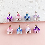 Alloy Enamel Pendants, House Charms, Golden, Mixed Color, 16x10.5x10mm, Hole: 1.5mm(ENAM-A012-07G)
