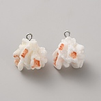 Plastic Pendants, Imitation Popcorn Charm, with Loop, White, 28~32x17.5~22.5x12.5~17.5mm, Hole: 2mm(KY-WH20004-55B)
