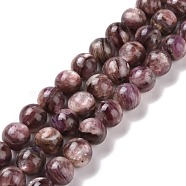 Natural Lepidolite/Purple Mica Stone Beads Strands, Grade A, Round, 10.5mm, Hole: 1mm, about 39pcs/strand, 15.75 inch(40cm)(G-G925-02A)