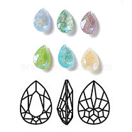 Crackle Moonlight Style K9 Glass Rhinestone Cabochons, Pointed Back, Teardrop, Mixed Color, 14x10x5.5mm(RGLA-J024-B-IO)