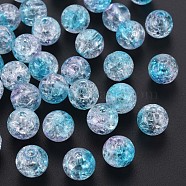 Transparent Crackle Acrylic Beads, Two Tone, Round, Deep Sky Blue, 10x9mm, Hole: 2mm, about 940pcs/500g(MACR-S370-N10mm)
