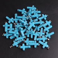 Synthetic Turquoise Pendants, with Platinum Tone Brass Findings, Cross, 25x18mm(G-PW0006-02P-25)
