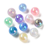 UV Plating Acrylic Beads with Giltter Powder, Iridescent, Round, Mixed Color, 16x15.5mm, Hole: 2.2mm(X-PACR-E003-06)