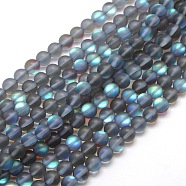 Synthetic Moonstone Beads Strands, Holographic Beads, Half AB Color Plated, Frosted, Round, Gray, 8mm, Hole: 1mm, about 46pcs/strand, 15 inch(G-F142-8mm-02)