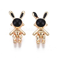 Brass Micro Pave Clear Cubic Zirconia Pendants, with Black Enamel, Nickel Free, Rabbit, Real 18K Gold Plated, 17x8x5mm, Hole: 1.2mm(KK-N232-223)