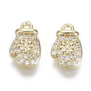 Brass Micro Pave Clear Cubic Zirconia Charms, Nickel Free, Glove with Flower, Real 18K Gold Plated, 11x7x2mm, Hole: 1.2mm(KK-S348-551-NF)