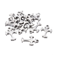 201 Stainless Steel Charms, Laser Cut, Cross, Stainless Steel Color, 14x9.5x1mm, Hole: 1.2mm(STAS-F255-019P)