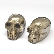 Skull Natural Pyrite Display Decorations, Dark Khaki, 45~49x40~45x67~70mm(G-A145-04)
