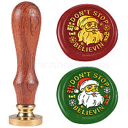 Christmas Theme Wax Seal Stamp Set, Golden Plated Sealing Wax Stamp Solid Brass Head, with Retro Wood Handle, for Envelopes Invitations, Gift Card, Santa Claus, 83x22mm, Head: 7.5mm, Stamps: 25x14.5mm(AJEW-WH0208-1335)