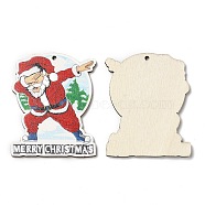 Single Face Christmas Printed Wood Big Pendants, Santa Claus Charms, Red, 55x45x2.5mm, Hole: 2mm(WOOD-D025-17)