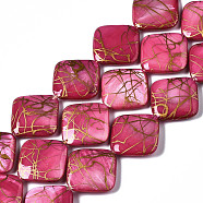 Natural Freshwater Shell Beads Strands, Dyed and Drawbench, Rhombus, Cerise, 21x21x4~5mm, Hole: 0.6mm, about 18pcs/strand, 14.65 inch~14.96 inch(37.2~38cm)(SHEL-N026-154)