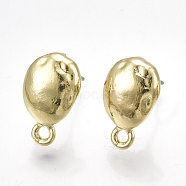 Alloy Stud Earring Findings, with Steel Pins, with Loop, Oval, Light Gold, 13.5x8.5mm, Hole: 1.5mm, Pin: 0.7mm(PALLOY-T065-33)