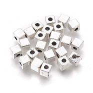 Tibetan Style Spacer Beads, Lead Free & Cadmium Free & Nickel Free, Cube, Antique Silver Color, 4x4x4mm, Hole: 2mm(TIBEB-LFH10390Y-FF)