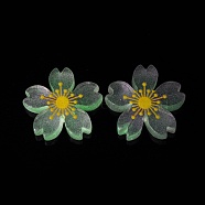 Luminous Resin Cabochons, 5-Petal Flower/Sakura, Medium Orchid, 26x5mm(RESI-G030-01A)