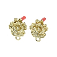 Rack Plating Golden Alloy Stud Earring Findings, with Loops and 304 Stainless Steel Pins, Cadmium Free & Nickel Free & Lead Free, Flower, 16.5x13mm, Hole: 1.6mm, Pin: 0.7x10.5mm(EJEW-B036-01G-09)